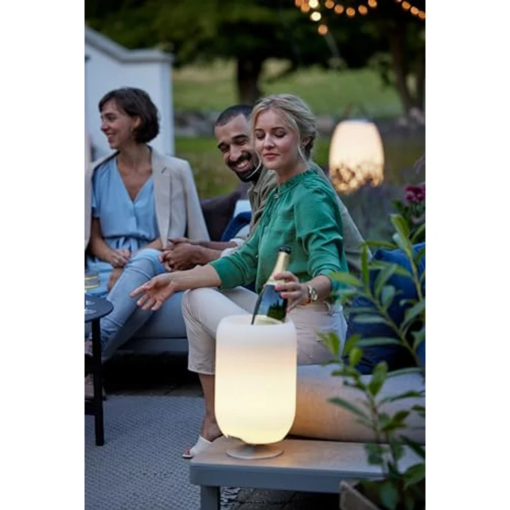 Kooduu Atmos Tragbare Lautsprecherlampe - Dimmbares LED-Licht, drahtloser Bluetooth-Lautsprecher mit integriertem Weinflaschenhalter - Innen- und Außendekoration, Messing – Bild 2