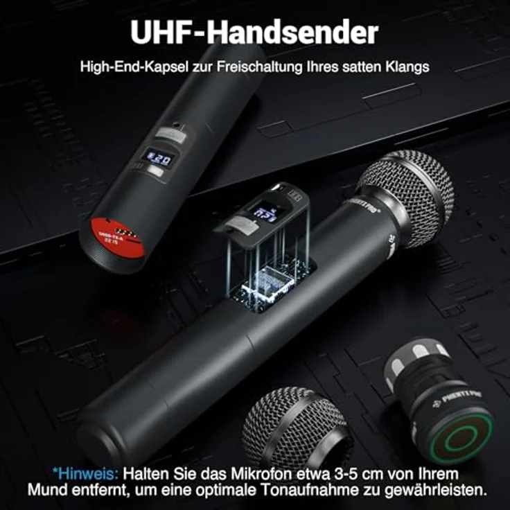 Phenyx Pro PTU-71-2H, UHF Funkmikrofon-System mit Dual Auto Scan, 290ft Reichweite, inklusive 2 Handmikrofone – Bild 5