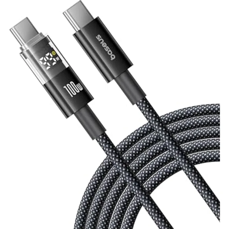 Baseus 100W USB C auf USB C Kabel, 1m PD Schnellladekabel mit LED Display, QC 4.0, kompatibel mit iPhone 16/15/14/13/12 Pro, Samsung Galaxy S25/S24/S23/S22 Ultra, MacBook, iPad Pro