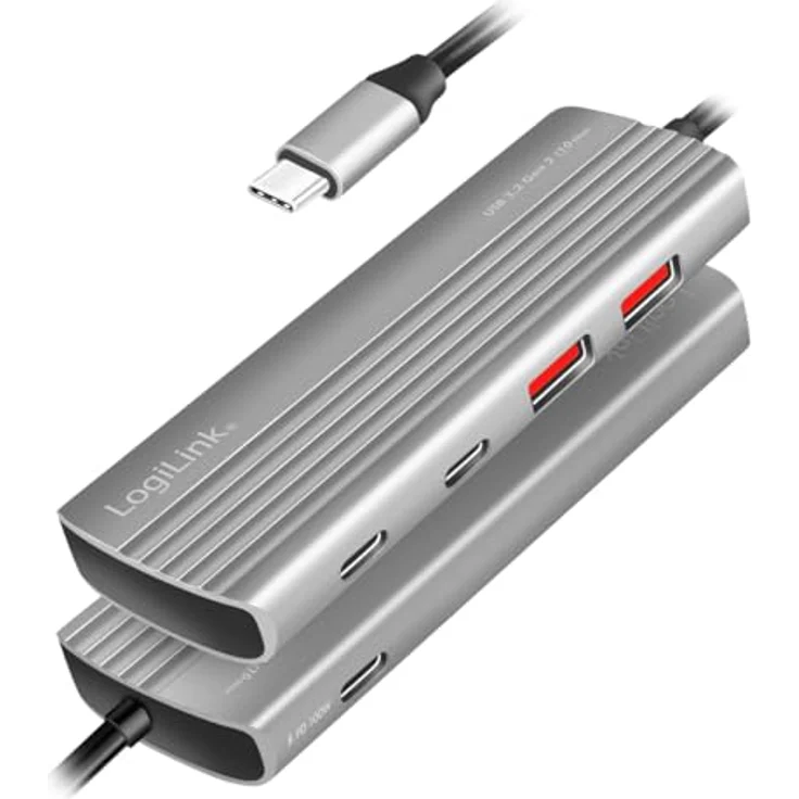 LogiLink UA0413 - Ultra-Slim USB 3.2 Gen2 Hub, 2X USB-A, 2X USB-C, mit PD (Power Delivery), 100 W, Space Grau – Bild 4