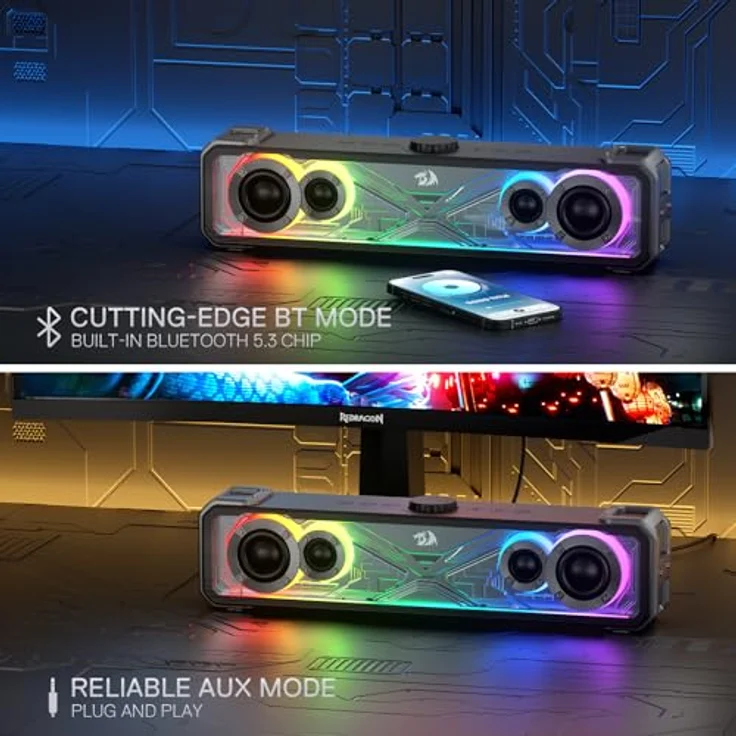 Redragon GS817 SURGE, PC Lautsprecher mit 30-Watt Stereo Sound, Bluetooth und RGB-Beleuchtung, Schwarz – Bild 6