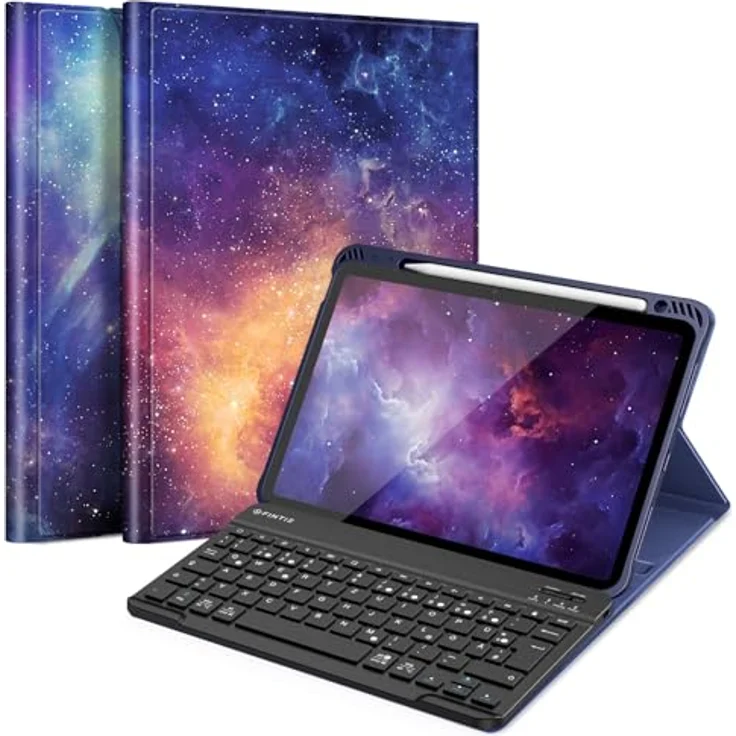 FINTIE Tastatur Hülle für iPad Air 11 Zoll M3/M2 (2025/2024), iPad Air 5/4 Generation 10.9" (2022/2020), TPU Rückschale Schutzhülle mit Stifthalter, abnehmbarer QWERTZ Keyboard, Schwarz - Die Galaxie – Bild 1