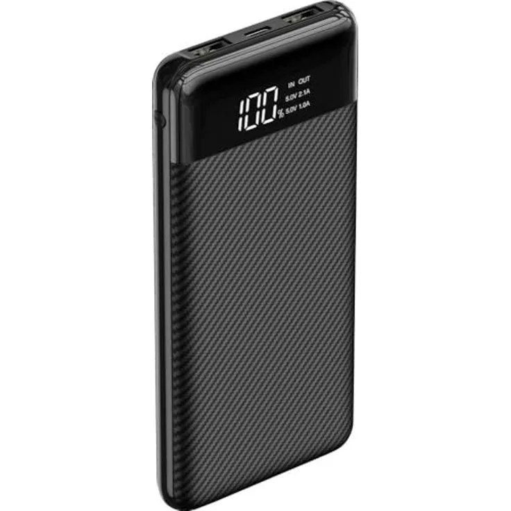 XCell Powerbank X10000, 10.000mAh / 2,1A, 2 x USB-A Anschlüsse, digitale Ladestandanzeige, kompakt und leicht
