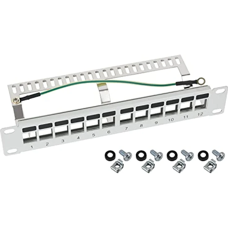 HMF 63346-07 STP Keystone-Patchpanel, 10 Zoll, 1 HE, 12 Ports RJ45 geschirmt, lichtgrau – Bild 1