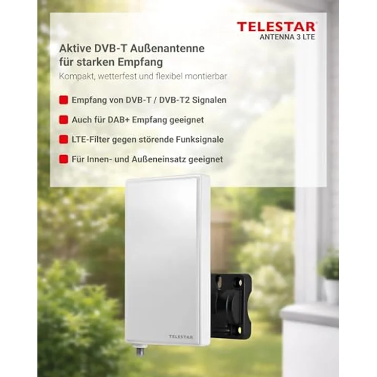 TELESTAR Antenna 3 LTE, Aktive DVB-T2 Antenne mit 28 dB Signalverstärkung, für Innen- und Außenbereich, Weiß – Bild 3