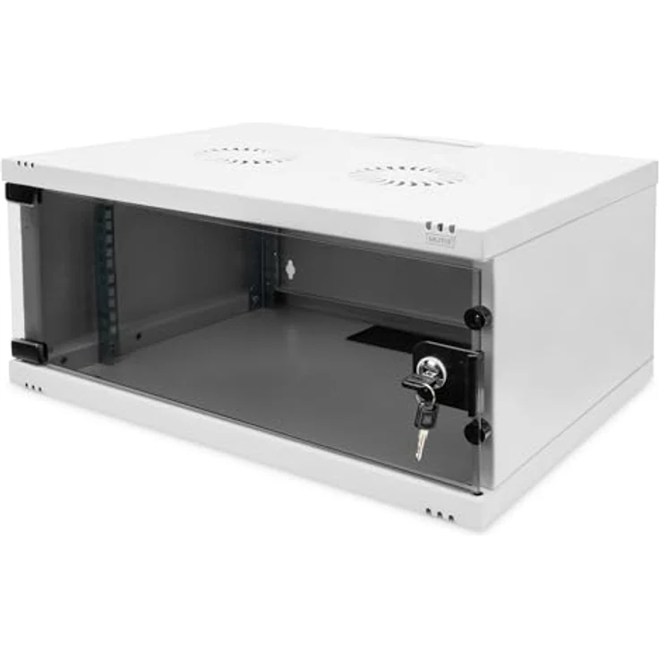 DIGITUS Netzwerkschrank - 19-Zoll Rack 4 HE - Unmontiert - Wandmontage - 400 mm Tiefe - Traglast 60 kg - Glastür - Grau – Bild 1