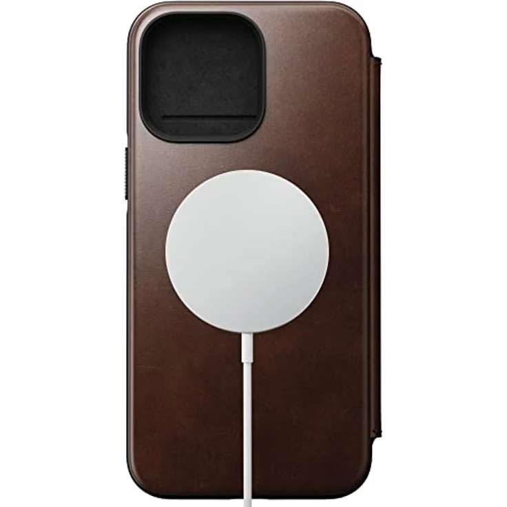 Nomad Moderne Leder-Folio-Schutzhülle für iPhone 14 Pro Max – Horween Rustikale braune Lederschutzhülle mit 3 Kartenfächern, 360° schützender Stoßfänger, 3 m Fallschutz, Mag Safe & kabelloses Laden – Bild 1