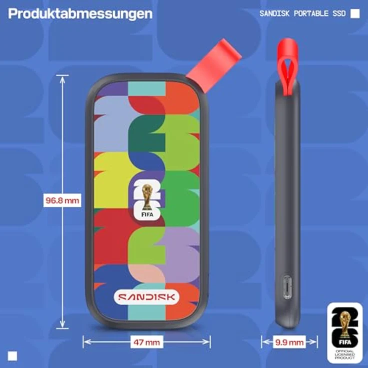 SanDisk 1 TB FIFA World Cup 2026 Portable SSD, bis zu 800 MB/s, inklusive USB-C-auf-A-Kabel, Fallschutz aus 2 m Höhe, kompatibel mit Laptops und Android-Geräten – Bild 3