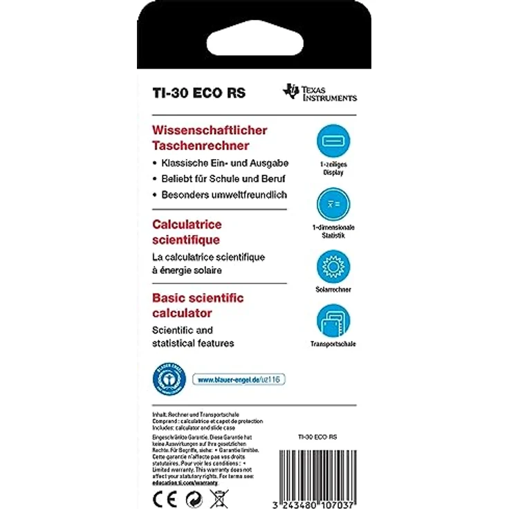 Texas Instruments TI-30 ECO RS Schulrechner (Einzeiliges 10-stelliges Display, Solarbetrieb) Schwarz – Bild 4