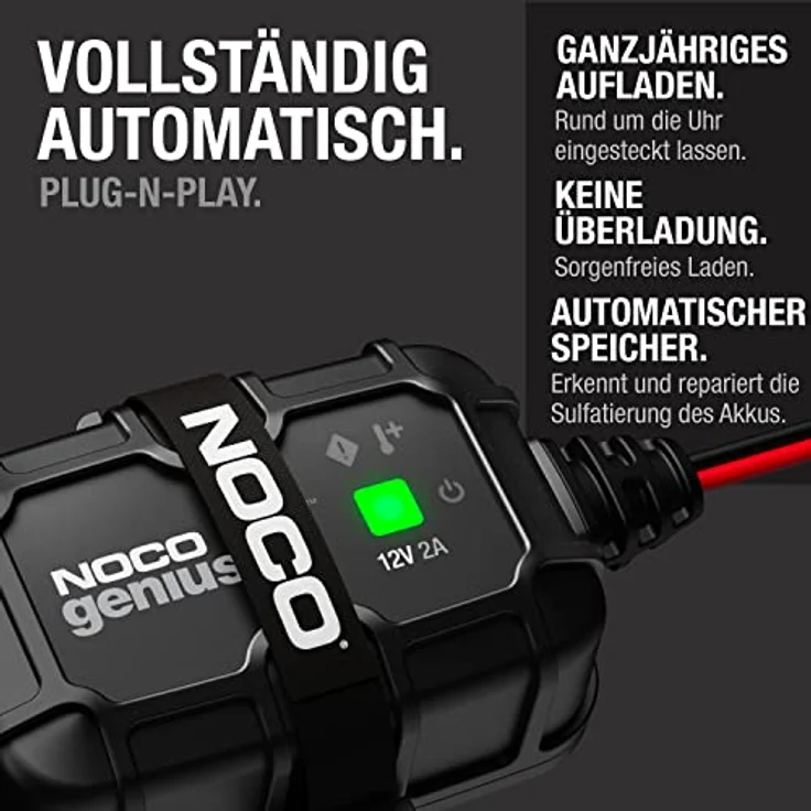 NOCO GENIUS2DEU Automatikladegerät 12V 2A, kompaktes und intelligentes Ladegerät für Blei-Säure-Batterien, IP65 Schutz – Bild 5