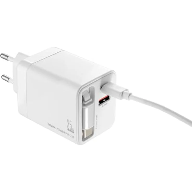 TROIKA Power Pull 35, Ladestecker mit Schnellladetechnologie, USB-C und USB-A Anschluss, ausziehbares 70 cm USB-C Kabel, weiß – Bild 3