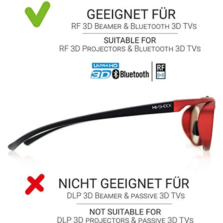 Hi-Shock Scarlet Heaven 3D Brille - DualView, DualPlay, Lange Akkulaufzeit - kompatibel mit Sony, Samsung, Panasonic 3D TV & 3D-RF Beamer – Bild 2