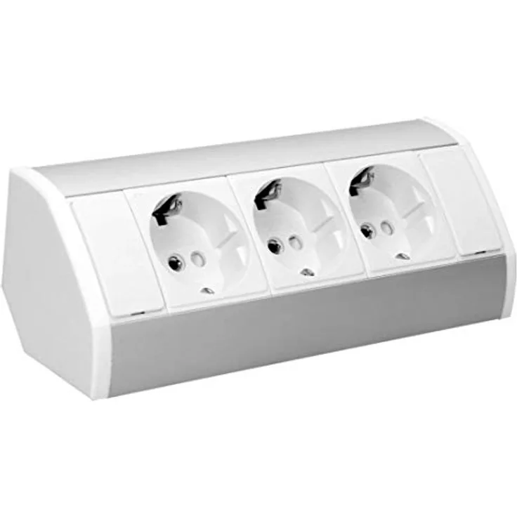 Orno Möbelsteckdose 3x2P + Z, Schuko Steckdosenleiste in Weiss und Silber, 0.60 m Länge, ideal für Smart Home