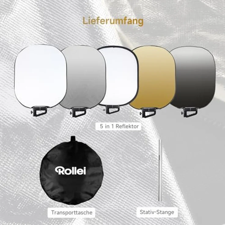 Rollei 5in1 Faltreflektor Comfort Pro 60x75 cm, Aluminium-Konstruktion mit Haltegriff für vielseitige Lichtsteuerung – Bild 8