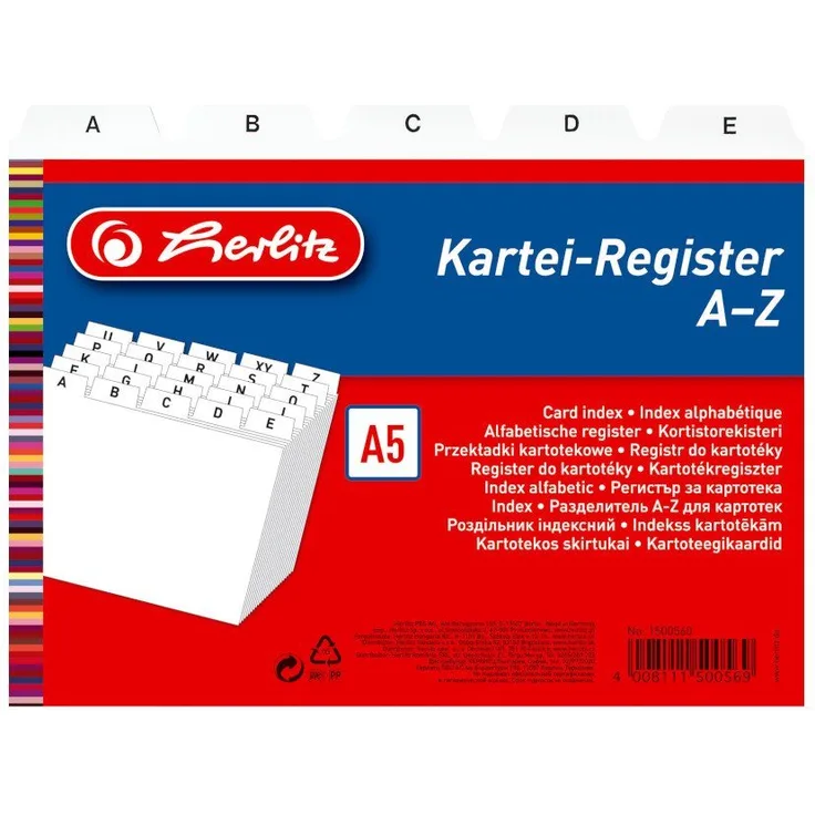 Herlitz Aktenordner Herlitz Karteikarten Register A-Z / Karteiregister / PP / DIN A5 / weiß