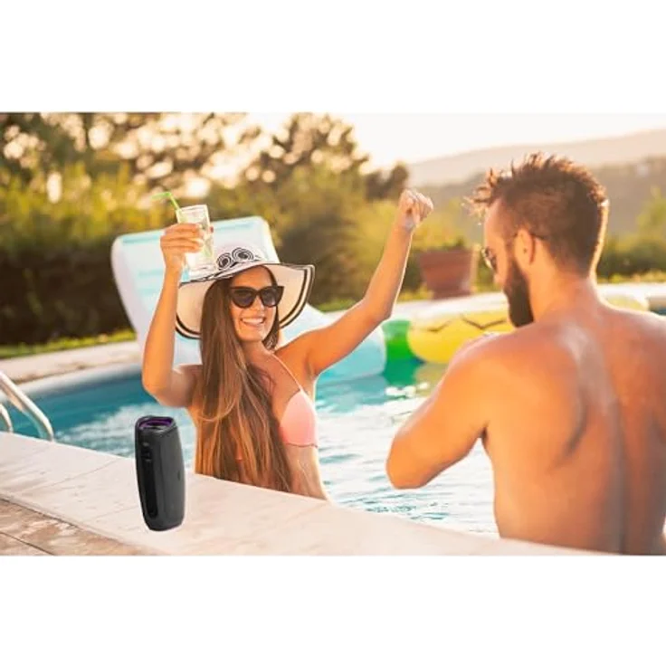 MEDION P61746 tragbarer Bluetooth Lautsprecher (Akku, Bass Boost, RGB Lichteffekte, IPX7 Wasserschutz & robust, integrierte Powerbank, 2X 15 W RMS) Anthrazit – Bild 2