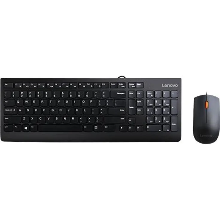 Lenovo 300 USB Combo Keyboard&Mouse USB (US, Kabelgebunden), Tastatur, Schwarz