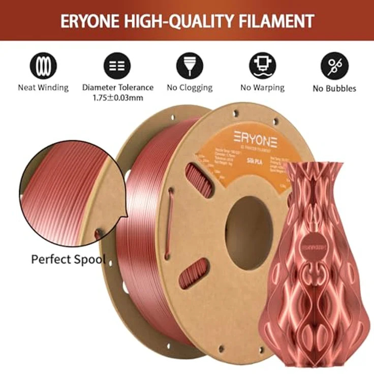 ERYONE Silk PLA Filament 1.75 mm, 1 kg Spule, Silk Rotes Kupferl, nicht toxisch, hohe Druckqualität – Bild 4