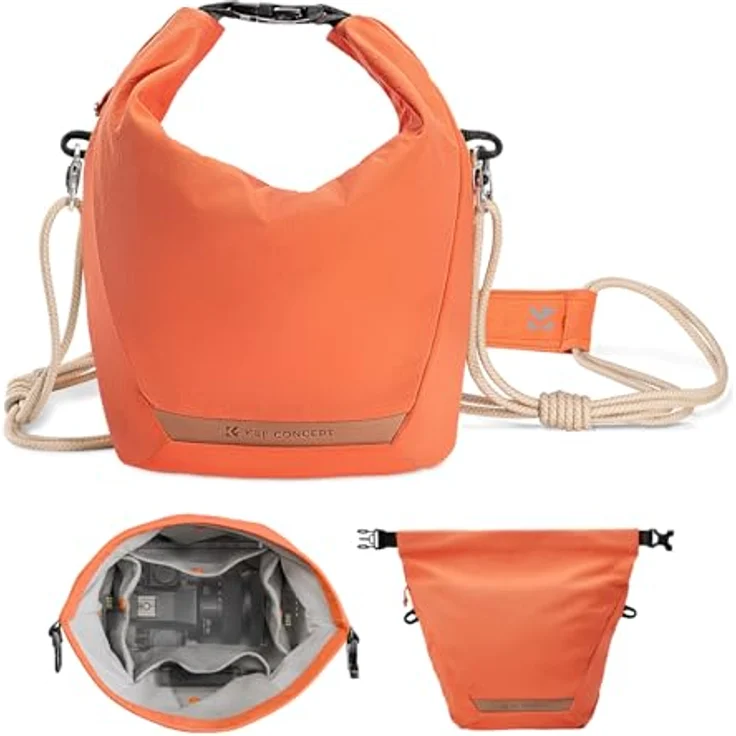 K&F CONCEPT Kameratasche, Modische Umhängetasche mit Staufächern, Leichte Tragetasche für spiegellose Kameras, Orange – Bild 1