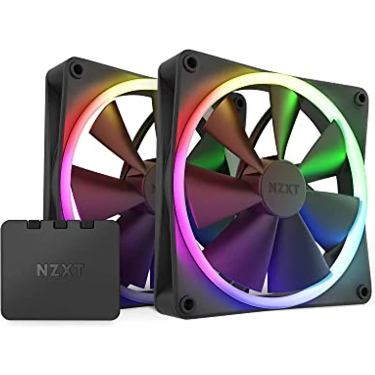 Nzxt F140 RGB Fans - RF-R14DF-B1 - Erweiterte Anpassung der RGB-Beleuchtung – Flüsterleise Kühlung – Twin (RGB-Lüfter und Controller INKLUSIVE) -140mm-Lüfter – Schwarz – Bild 1