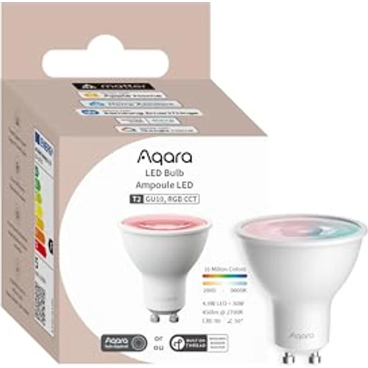 Aqara LED-Glühbirne T2 (GU10, RGB CCT), smarte Leuchtmittel mit einstellbarem Weiß (2000 K-9000 K), 16 Millionen Farben, Zigbee/Thread, Matter-Integration, kompatibel mit HomeKit, Alexa und Google – Bild 1