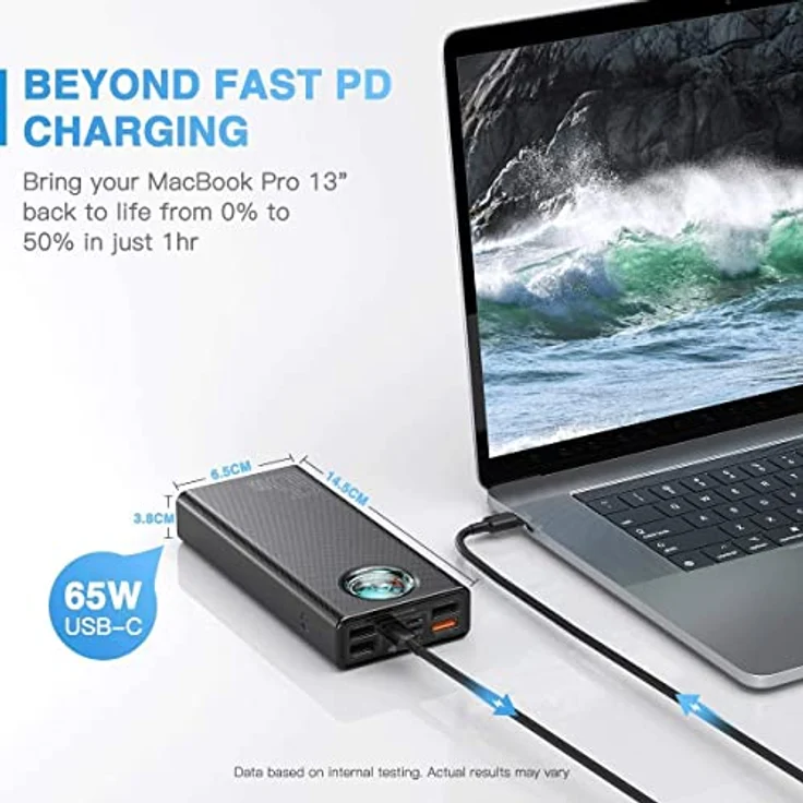 Baseus Powerbank, 65W Power Bank USB-C 26800mAh, Externer Akku PD QC4.0 Schnellladung mit LED-Anzeige, für Laptop MacBook Dell HP Notebook Steam Deck iPhone Galaxy – Bild 2
