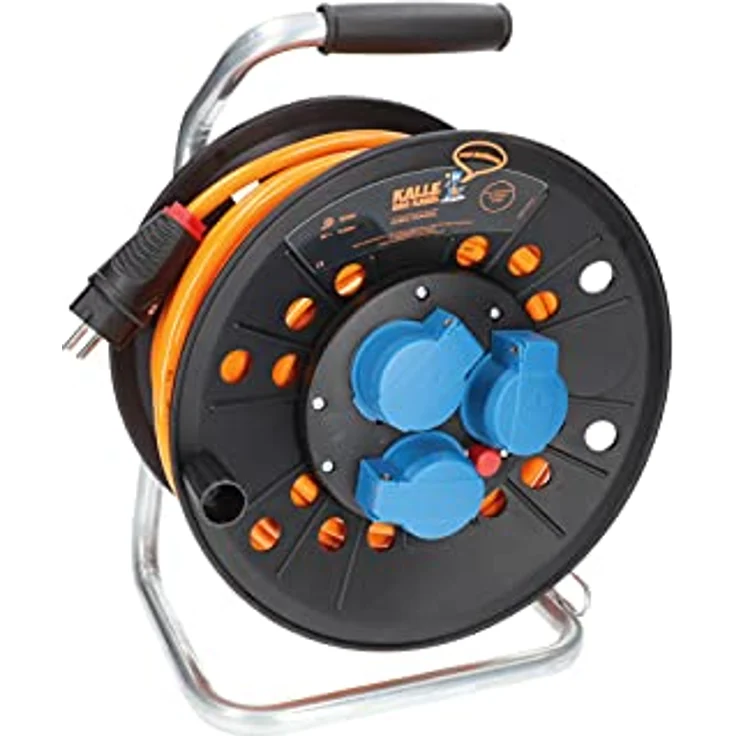 KALLE DAS KABEL Kalle Kabeltrommel Schuko 2,5 mm², 25 Meter, extrem robust, orange, IP44, Thermoschutz, drehbarer Griff – Bild 1