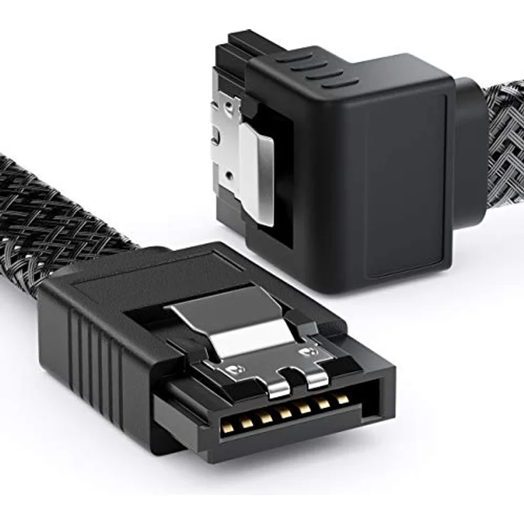 deleyCON SATA 3 Kabel 30cm, 6 Gbit/s Datenkabel mit L-Stecker 90° gewinkelt für HDD/SSD, Schwarz – Bild 2