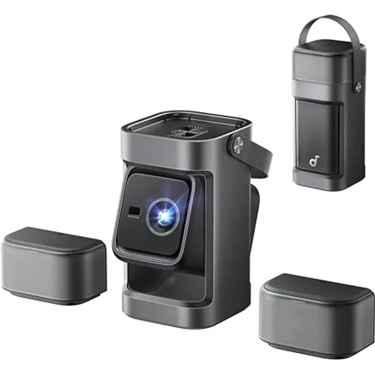 soundcore Nebula P1, Mobiler Beamer mit 650 ANSI Lumen, 1080p, abnehmbarem Lautsprecher, Dolby Audio, 2.0 Surround Sound und Google TV