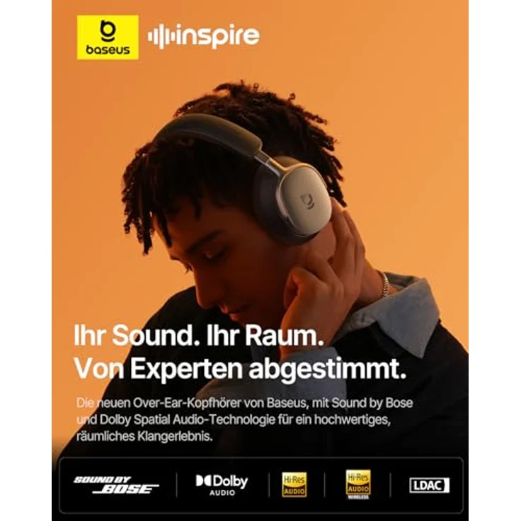 Baseus Inspire XH1, Over-Ear Kopfhörer mit Noise Cancelling -48 dB, Bose Sound, Cloud-Komfort, Dolby Audio, 100 Std. Spielzeit, Bluetooth 6.1, Schwarz – Bild 2