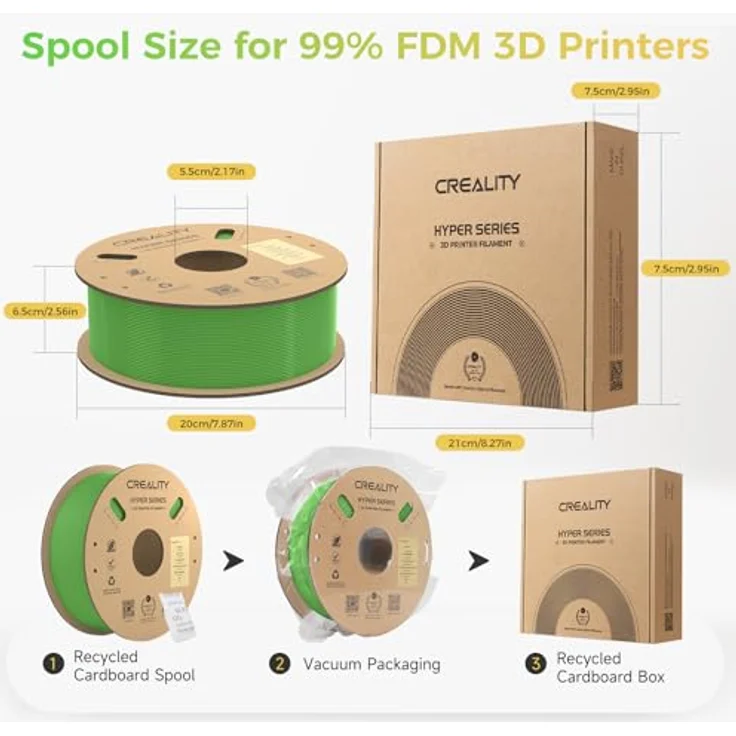 Creality Hyper PLA 3D Filament, 1.75 mm, 1000 g, hohe Zugfestigkeit und Zähigkeit, Grün – Bild 7