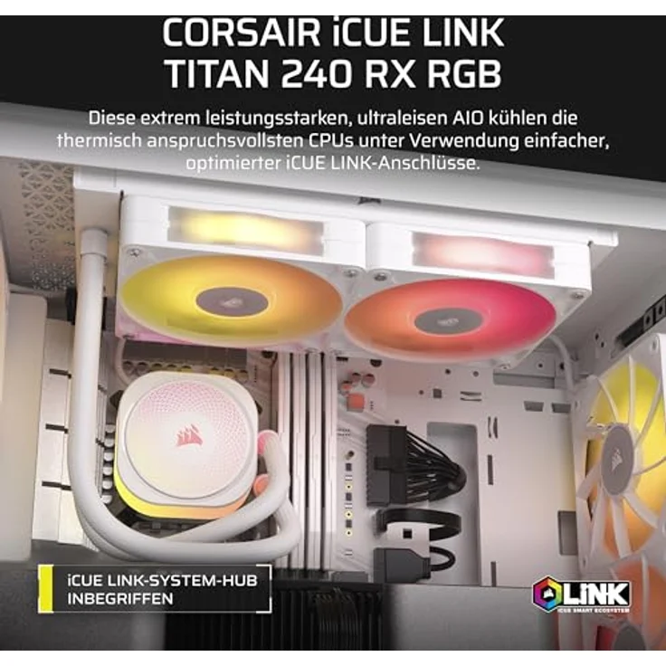Corsair iCUE LINK TITAN 240 RX RGB Flüssig-CPU-Kühler – 240mm AIO – 2x RX120 RGB-Lüfter Inklusive – Weiß – Bild 2