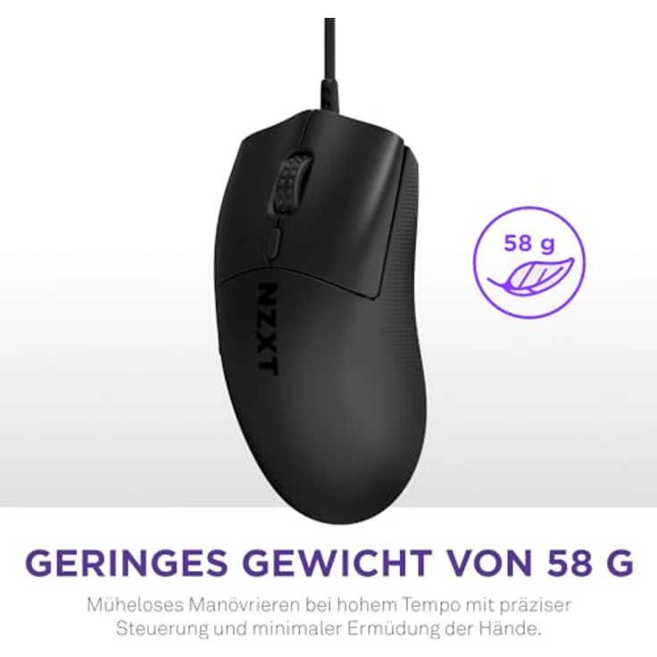 NZXT Lift 2 Symm | Leichte symmetrische kabelgebundene Gaming-Maus | Leichte 58-g-Konstruktion | 8K-Abfragerate | Optische Switches | Optischer 26K-DPI-Sensor | Füße aus 100% PTFE | Schwarz – Bild 2