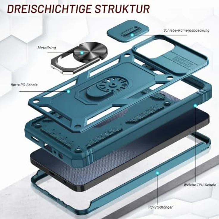 LeYi Hülle für Samsung Galaxy A06, Hybrid Schutzhülle mit 2 Glasfolien, objektivschonender Ringhalterung, kratzfest in Blau – Bild 3