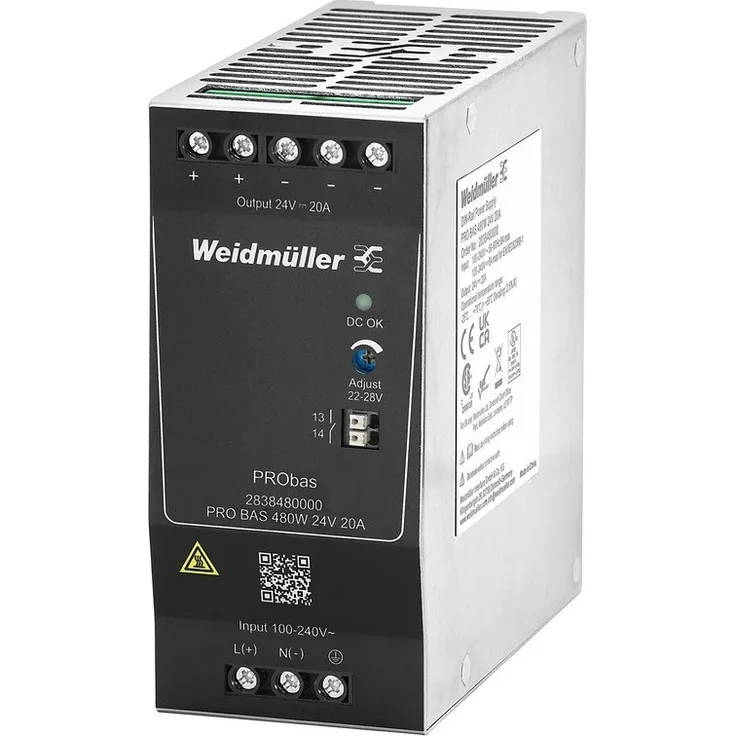 Weidmüller PRO BAS Netzgerät, 24V DC, 480W, 20A, kompakt mit Sicherheitsfunktionen