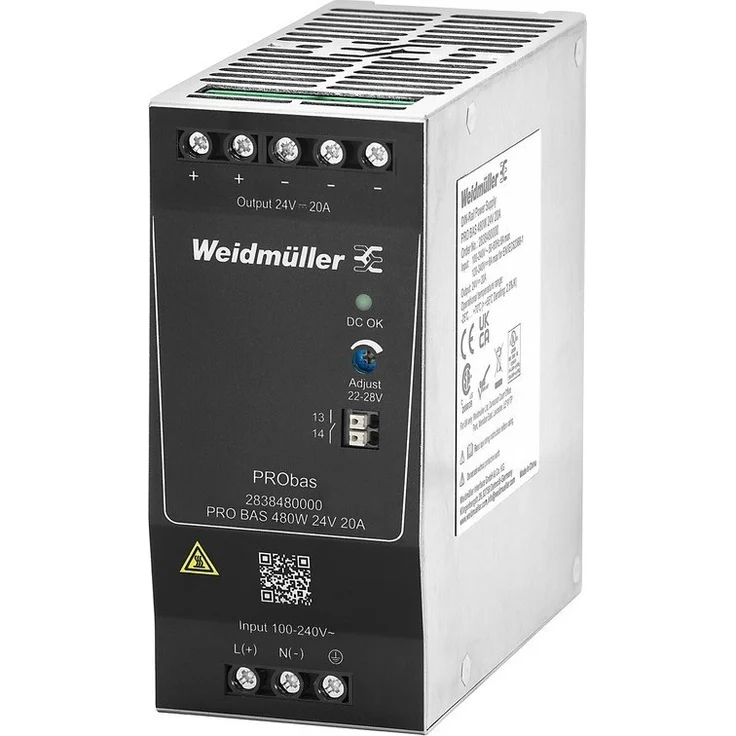 Weidmüller PRO BAS Netzgerät, 24V DC, 480W, 20A, kompakt mit Sicherheitsfunktionen