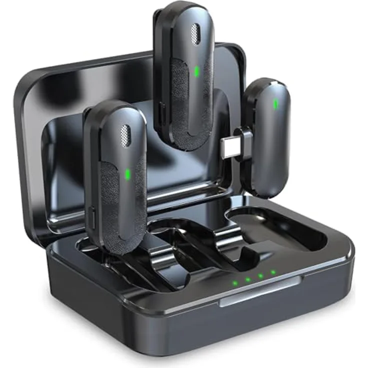 Technaxx Dual Wireless Mini Mikrofon Set TX-301 – 2 kabellose Lavalier-Mikrofone mit intelligenter Geräuschunterdrückung, USB-C-Empfänger, Ladeetui, Ansteckclip – Ideal für Podcasting & Aufnahmen