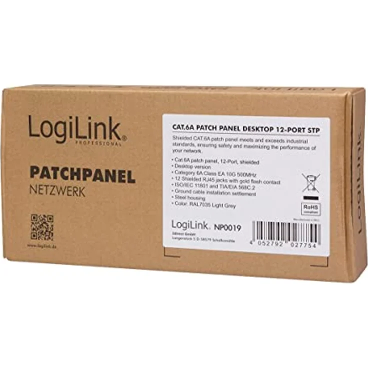 LogiLink NP0019, 12 Port Patch-Panel CAT 6a für 10 Gigabit Ethernet, Wand- oder Tischmontage – Bild 8