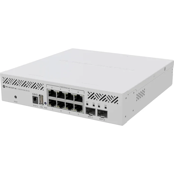 MikroTik CRS310-8G+2S+IN (10 Ports) Netzwerk Switch in Weiß, rasend schnelle 2,5/10-Gigabit-Kombination