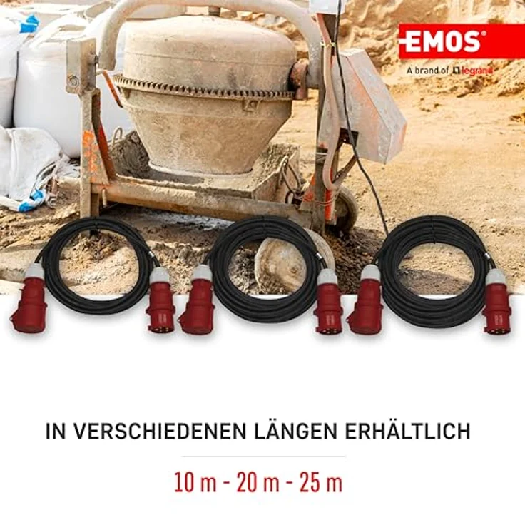 EMOS CEE-Verlängerungskabel 10m - 5-polig Stecker - wasserdicht, temperaturbeständig - 400 V, 16 A, 3680 W - Gummi-Isolierung - schwarz – Bild 4