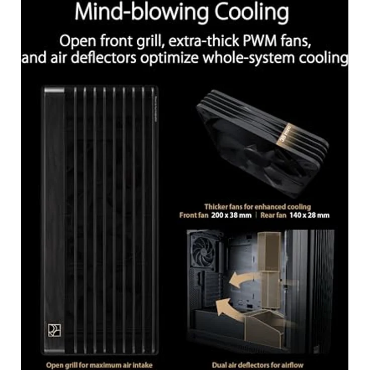 ASUS ProArt PA602 Wood Edition E-ATX PC Gehäuse, nachhaltiges zertifiziertes Holz, vorinstallierte Systemlüfter, unterstützt 420 mm Radiator, IR-Staubsensor, USB Typ-C 20Gbps – Bild 3