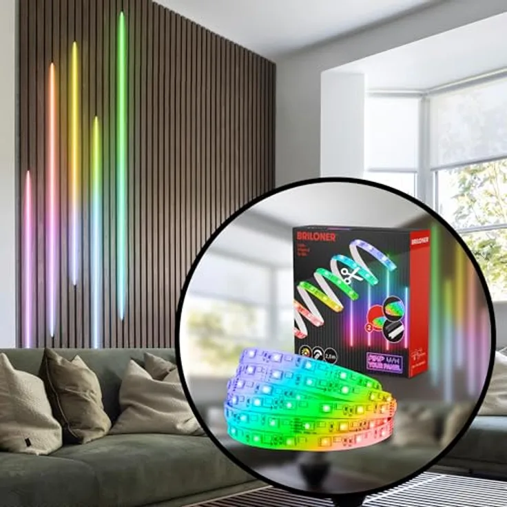 BRILONER Pimp your Panel LED Strip Erweiterungsset, RGB, Fernbedienung, Acoustic Panel Zubehör, 2,6m, Weiß