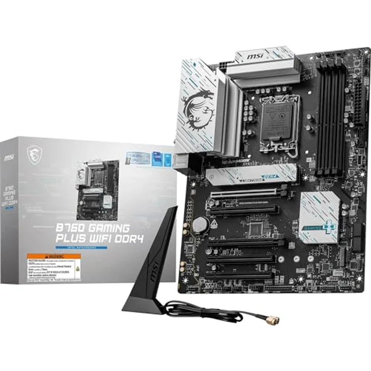 MSI B760 Gaming Plus WiFi DDR4 Mainboard, ATX - Unterstützt Intel Core Prozessoren der 14., 13. und 12. Generation, LGA 1700 - DDR4 5333+MHz/OC, 1x PCIe 4.0 x16, 2 x M.2 Gen4, 2,5G LAN, WIFI6E - Schwarz – Bild 1
