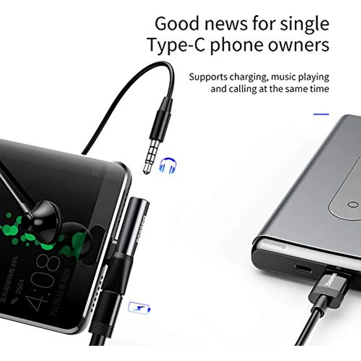 BASEUS 2in1 USB Typ C Adapter Ladegerät 3,5 mm AUX Klinke Kopfhörer – Bild 10