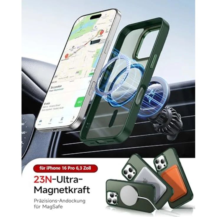 LeYi für iPhone 16 Pro Hülle mit MagSafe, 360° Militärschutz, Stoßfest, Anti-Rutsch, Kratzfest, Dünn, inklusive 2 Schutzglas, Grün – Bild 2