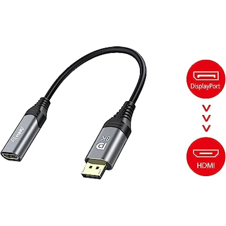 Equip 133446 DisplayPort 1.4-auf-HDMI-Adapter, 8K/60Hz, 15 cm, Aluminiumgehäuse, vergoldete Anschlüsse – Bild 4