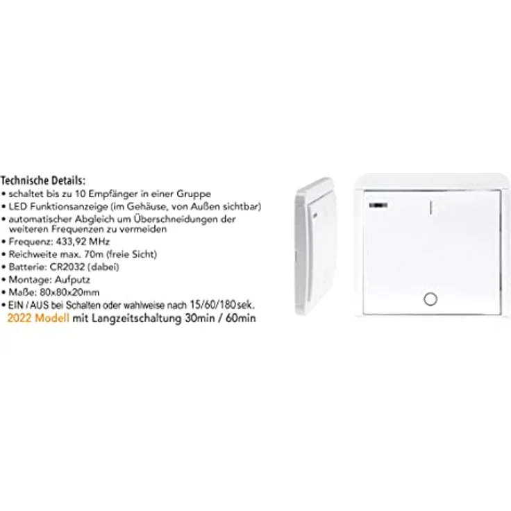 ChiliTec Funk-Wandsender PRO für Pilota Casa 433,92MHz, max. 70m, Batterie CR2032 – Bild 4
