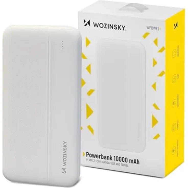 Wozinsky WPBWE1 Powerbank 10000mAh, 2 x USB, weiß, leicht und reisefreundlich mit Schutzfunktionen