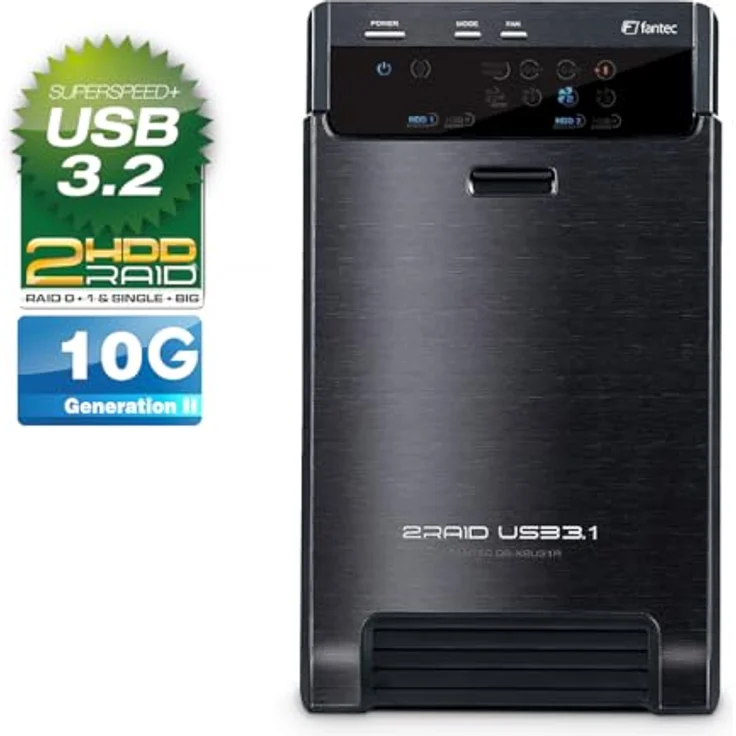 FANTEC QB-X2U31R Externes Raid Festplattengehäuse (für den Einbau von zwei 3,5 Zoll und 2,5 Zoll SATA I-II-III HDDs und SSDs Festplatte. Mit USB 3.1 Typ-C zu Typ-C Generation II 10G Anschluss, schwarz – Bild 3