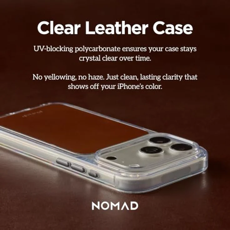 Nomad Clear Leather Case - rustic brown (Horween) für iPhone 18 Pro Max/17 Pro Max, transparentes Design mit echtem Horween-Leder und minimal behandelter Oberfläche. – Bild 3